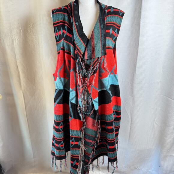 Back In The Saddle Southwestern Aztec Front Womens Size 1X Open Cardigan Poncho - Picture 1 of 7